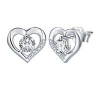 Lydreewam Pendientes Corazón para Mujer Plata de Ley 925 Pendientes de Botón con Circonita Cumpleaños Día de la Madre Regalo para Mamá Esposa Novia