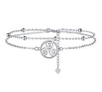 Lydreewam Pulsera Celta para Mujer Plata de Ley 925 Triskel Pulsera Doble Cadena Día de la Madre Cumpleaños Amistad Regalo para Ella Mamá Amigos, Ajustable 17+4cm