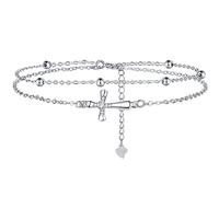 Lydreewam Pulsera Cruz para Mujer Plata de Ley 925 Crucifijo Pulsera Doble Cadena con 3A Zirconia y Caja de Regalo, Pulsera para Navidad Comunión Cristiana, Ajustable 17+4cm