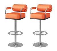 LYDSB Juego de 2 taburetes de Bar giratorios Ajustables para Isla de Cocina y Comedor. Elegantes Patas en Naranja y Plata, con Respaldo y reposapiés. Taburetes Altos de Piel sintética.
