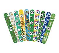 LYEAA 10 pulseras de bofetada de fútbol, pulseras a presión, bandas de bofetada, pulsera temática deportiva para regalos de fiesta deportiva