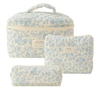 LYEAA 3pcs Toathetic Toathetic Purse Mujeres Impresas Mujeres Acolchadas Cosméticos Pouch de Gran Capacidad Cierre de la Cremallera Algodón Bolso Diario Set (Estilo uno)