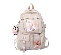 LYEAA BAGKawaii - Mochila con alfileres y colgante de animal de felpa, para mujeres y niñas, estilo preparado, de PVC, transparente, mochila escolar, mochila de gran capacidad (estilo A, blanco)