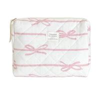 LYEAA Bolsa de Almacenamiento Sweet Bowknot Bolsa de Maquillaje de Viaje con Cremallera Organizador de Maquillaje Bolsa de Almacenamiento Estuche Organizador de cosméticos Acolchado de Algod