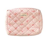 LYEAA Bolsa de Maquillaje de Viaje con diseño de Lazo, con Cremallera, Organizador de Maquillaje, Bolsa de Almacenamiento, Estuche Organizador de cosméticos Acolchado de algodón para Mujeres