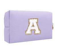 LYEAA Bolsa de Maquillaje de Viaje con Letras de Chenilla, Organizador de Maquillaje de Cuero PU, Bolsa de Almacenamiento con Cremallera, Estuche Organizador de cosméticos, Impermeable para