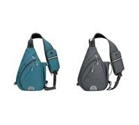 LYEAA Bolsa de pecho para hombre con tira reflectante, impermeable, Oxford para viajes y exteriores, Verde y gris claro, 10.24x0.39x6.69inch