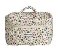 LYEAA Bolsa organizadora de maquillaje de pana floral con cremallera, bonito estuche de cosméticos para mujeres y niñas, A+C, Retro