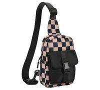 LYEAA Bolso bandolera pequeño de cuero a cuadros para mujeres y hombres, bolsa de hombro ligera para correr y senderismo, Brown, 10.24x0.39x6.69inch