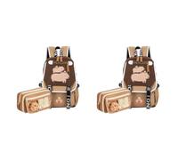 LYEAA Capybara Kawaii - Mochila escolar con estuche para lápices para niños y adolescentes, elegante mochila ajustable, Marrón 2 unidades, M