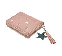 LYEAA Cartera de piel sintética con bordado de amor para mujer con borlas, mini cartera de mano con clip para dinero, Pink, 7.09*2.76*4.72inch, moda