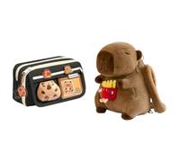 LYEAA Estuche Capybara de 9 capas con calcomanías, bolsa de lona, suministros escolares (negro), Negro/marrón/blanco/rojo, 260*130*60/10.24*5.12*2.36inch, moda