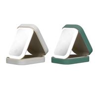 LYEAA Estuche cosmético portátil con espejo iluminado, carga USB, brillo ajustable, organizador de piel sintética, Blanco + Verde