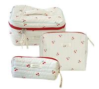 LYEAA - Juego de 3 Bolsas de Maquillaje de Viaje de algodón, Bonito Organizador de Maquillaje, Bolsa de Almacenamiento, Estuche Organizador de cosméticos para Mujeres y niñas