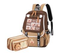 LYEAA Mochila con diseño de dibujos animados Capybara con estuche, mochila estética grande y bonita, Negro/marrón/café/gris, 250.00x140.00x50.00mm/9.84x5.51x1.97inch