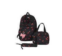 LYEAA Mochila de Cerezo de Tres Piezas Bolsa de Almuerzo y Mochila de Nylon con Caja de lápiz (Negro)