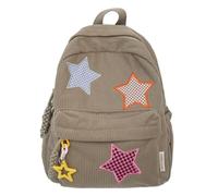 LYEAA Mochila moderna de pana con estrellas para mujer, espaciosa mochila kawaii para campus, viajes y uso diario, caqui, 12.60x11.42x4.72inch
