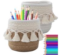 LYEAA Organizador de brochas de Maquillaje Boho Peine Cepillos Cesta de Almacenamiento Portalápices (Blanco)