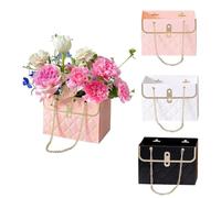 LYEAA Paquete de 4 bolsas de regalo de papel de flores con cadena de metal, cubos de flores pequeños para bodas, envoltura de regalos, exhibiciones florales
