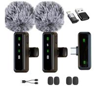 LYEAA Paquete inalámbrico de micrófono Lavalier 2 para Android grabación de Video Mini Clip enchip Reproducir Ruido Reducción