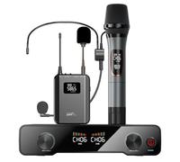 LYEAA Sistema de micrófono inalámbrico con auriculares y micrófonos de solapa para cantar y hablar en público