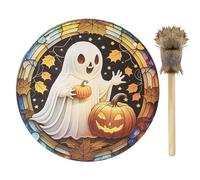 LYEAA Tambor de chamán de Halloween hecho a mano, instrumento espiritual con baqueta para meditación y reflexión