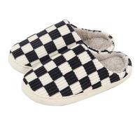 LYEAA Zapatillas cómodas y modernas para mujer, ligeras, a cuadros, transpirables, para dormitorio, lindas zapatillas de felpa antideslizantes para regalo de Navidad (negro 40-41)