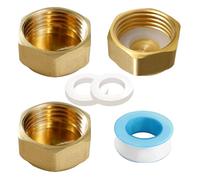 Lyeteung 3 Piezas G1/2 Tapa de Latón Rosca Interior, Tapas Hexagonales Tapón de Latón, Tapones de Latón Tapón Ciego, con Arandelas de Manguera y Cinta de Materia Prima, para Tubos