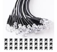 Lyeteung 30 Piezas 5mm 12V LED de Diodo Pre-Cableado, Blanco, 20cm Precableado LED Diodos Emisores de Luz + 30 Piezas 5mm Diodo Soporte Plastico