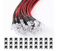 Lyeteung 30 Piezas 5mm 12V LED de Diodo Pre-Cableado, Rojo, 20cm Precableado LED Diodos Emisores de Luz + 30 Piezas 5mm Diodo Soporte Plastico