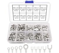 Lyeteung 300 Piezas Kit Terminales de Anillo Horquilla No Aislados, Terminales de Alambre de Cobre Estañado, Conectores de Crimpado de Alambre, para Cableado Eléctrico Automotriz, 22-12 AWG