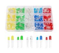 Lyeteung 400 Piezas 3mm + 5mm LED Diodo Emisor Kit, 2-Pin Diode Emisor de Luz con Lente de Color Difuso, LED Diode Cabeza Redonda, Blanco/Rojo/Amarillo/Verde/Azul