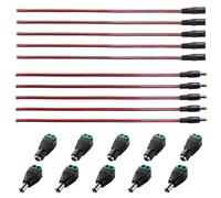 Lyeteung 5 Pares 5.5x2.1 mm DC Jack Adaptador + 5 Pares 5.5x2.1 mm DC Alimentación Pigtail Cable, para Cámara CCTV LED Strip Tira LED