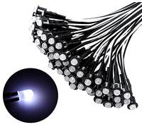 Lyeteung 50 Piezas 5mm 12V LED de Diodo Pre-Cableado, Blanco, 20cm Precableado LED Diodos Color Difuso Emisores de Luz + 50 Piezas 5mm Plástico Soporte de LED