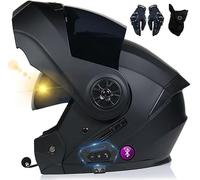 LYEVA Casco De Moto Modular Bluetooth, ECE Homologado, con Doble Visera, Carcasa De Alta Resistencia, Diseño Liviano, Adecuado para Hombres Y Mujeres Adultos, Guantes Y Máscara Gratis (L,M)