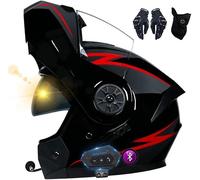 LYEVA Casco De Moto Modular Bluetooth, ECE Homologado, con Doble Visera, Carcasa De Alta Resistencia, Diseño Liviano, Adecuado para Hombres Y Mujeres Adultos, Guantes Y Máscara Gratis (B,M)