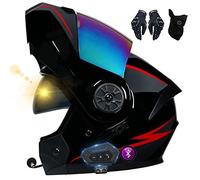 LYEVA Casco De Moto Modular Bluetooth, ECE Homologado, con Doble Visera, Carcasa De Alta Resistencia, Diseño Liviano, Adecuado para Hombres Y Mujeres Adultos, Guantes Y Máscara Gratis (C,M)