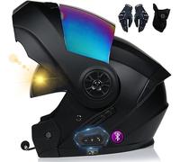 LYEVA Casco De Moto Modular Bluetooth, ECE Homologado, con Doble Visera, Carcasa De Alta Resistencia, Diseño Liviano, Adecuado para Hombres Y Mujeres Adultos, Guantes Y Máscara Gratis (G,L)