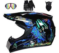 LYEVA Casco De Motocicleta,Casco de Motocross for Niños,Casco Moto Niño 5-12 Años Homologado ECE y Dot con Set de Guantes,Gafas y Máscara-MX Quad Enduro Off Road ATV Scooter Descenso (3,L(59-60cm))