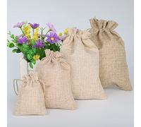 LYFANG 50 unids estilo vintage hecho a mano color natural arpillera lino joyería viaje almacenamiento bolsa mini caramelo yute embalaje bolsas para regalo bolsa