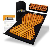 LyfeFocus Juego de alfombrilla de acupresión y almohada con bolsa de viaje, alfombrilla de masaje de acupuntura acolchada para aliviar el dolor de espalda, cuello y hombros, alivia la tensión muscular