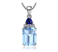 LYFHJD 1.7ct Emerald Cut Blue Topaz Created Sapphire Pendant Necklace For Woman