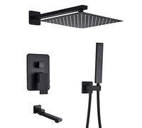 LYFHJD 3-Functions Black Digital Shower Faucets Set Rainfall Shower Head Digital Temp Display Mixer Tap Swivel Tub Spout Bath Shower Luxury Shower Set 16inch