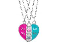 LYFHJD 3 Pieces/Set Mother Daughter Heart Shaped Mom Big Little Sis Necklace Set For Mother's Day Two Girls Jewelry Gift