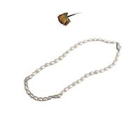 LYFHJD 7-8mm Natural Freshwater Women's Necklace Genuine Buckle White Rice-Shaped Pearl Jewelry Gift