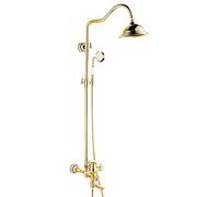 LYFHJD 8Inches Shower Faucet Set, Vintage Luxury Brass Shower System Include Rainfall Shower Head, Ceramic Handheld Shower and Tub Spout Faucet, Polished Gold Finished