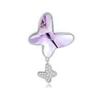LYFHJD 925 Moon Star Love Blue Heart Pendant Women Sterling Silver Jewelry Gift Butterfly Necklace