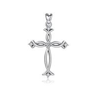 LYFHJD 925 Sterling Cross Pendant Necklace with Clear Cz Silver Link Chain Choker Charm Women Jewelry