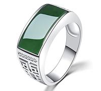 LYFHJD Anillo de Jaspe de Jade Hetian de Xinjiang, Anillo de Plata 925 para Parejas de Hombres y Mujeres para Enviar Caja de Certificado