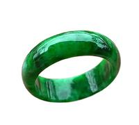 LYFHJD Anillo de Jaspe de Jade hetiano Natural, Anillo de jadeíta Verde Birmano de Jade para Parejas de Hombres y Mujeres Pulido con Flores Verdes, Mejor con Cajas de Regalo (Color: Verde, tamaño: